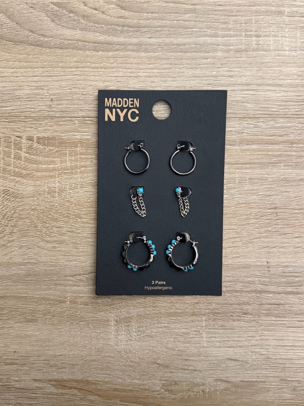 Madden NYC 3 Pair Hoop & Chain Earring Set NWT - Picture 1 of 2